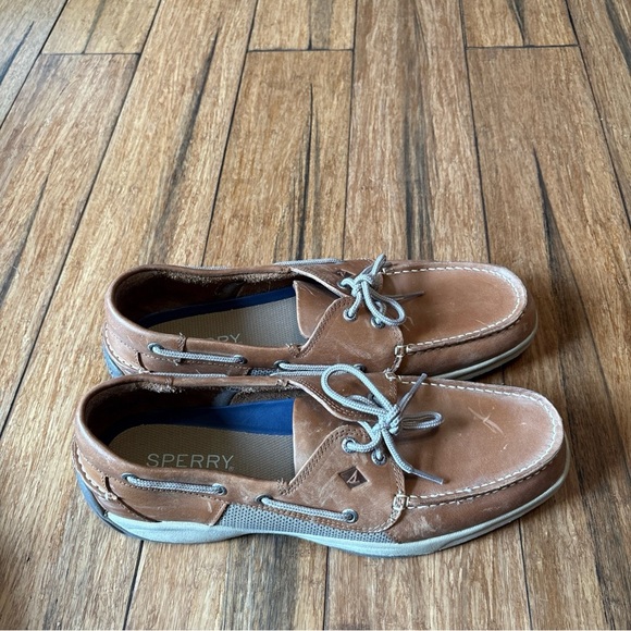 Sperry Top Sider Boat Shoes Mens 13 Slip Ons Loafer Tan Brown Leather Preppy - Picture 2 of 12